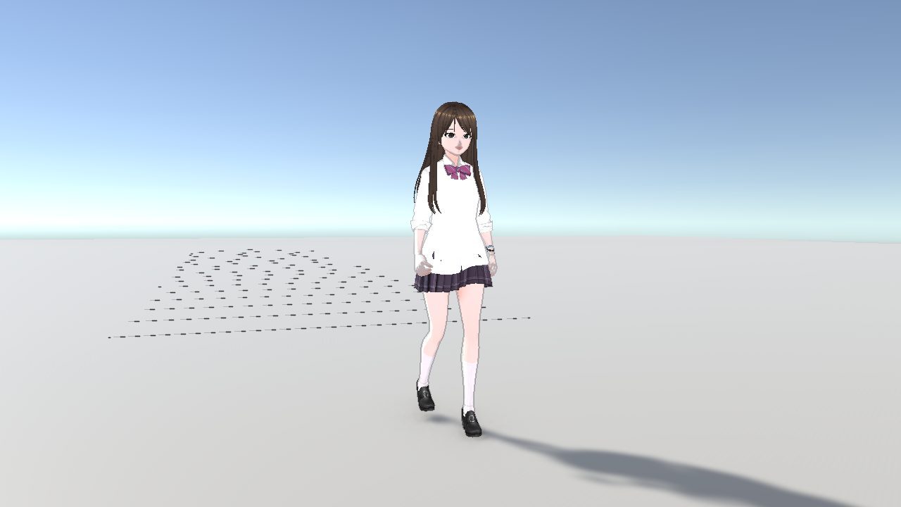 The character walking in the locomotion test scene